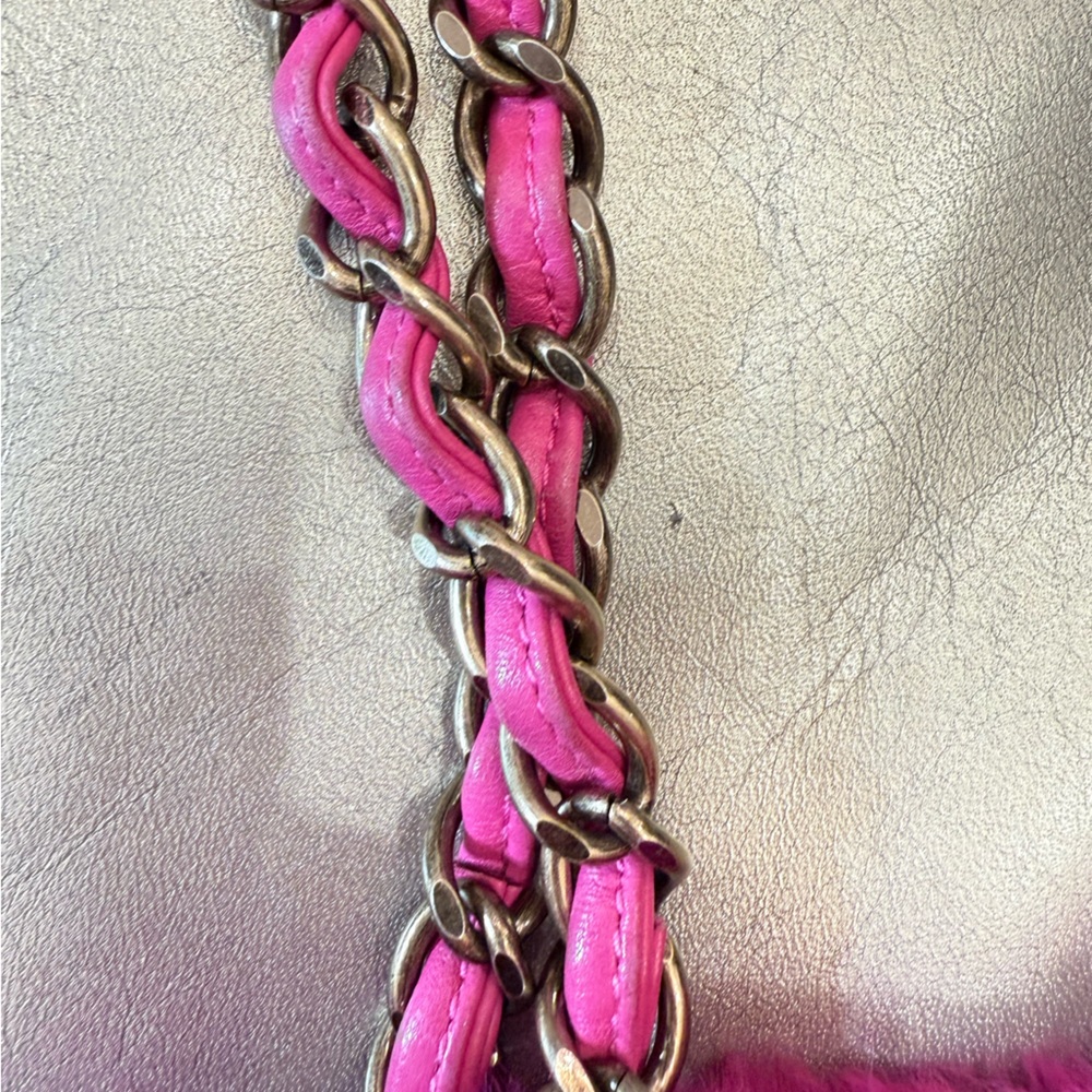 AUTHENTIC CHANEL LAPIN RABBIT FUR HOT PINK PURSE DOUBLE CHAIN STRAP CLUTCH RARE - Picture 5 of 16